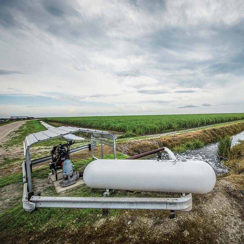 Propane tank on agricultural drainage site